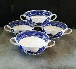 Vintage Set Of 4 Blue Willow - 2 Handled Bowls - 5 " Dia.