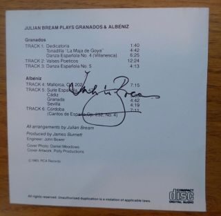 Julian Bream Deceased 2020 Signed Autograph Auto 5x5 Cd Cover Granados & Albeniz