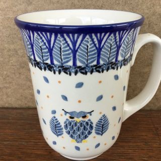C.  A.  Polish Pottery 16 Oz Bistro Mug - Unikat - 4873 Owl - Starzyk -