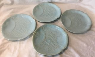 Pottery Barn Set Of 4 Blue Plates Malibu Figural Fish 9″ Plate Nautical Beach
