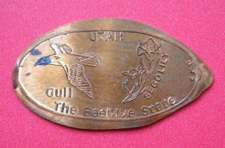 The Beehive State Elongated Penny Utah Usa Cent Gull & Segolily Souvenir Coin