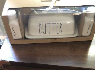 Rae Dunn Butter Dish With Lid And Salt (s) & Pepper (p) Shakers Large Letter Rea