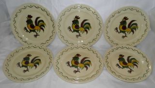 Vintage Metlox Poppytrail Green Rooster 6 Dinner Plates California Provincial