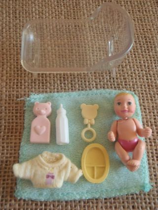 Barbie Happy Family Newborn Baby 2 " Pink Clear Cradle Accessories 1 - 12