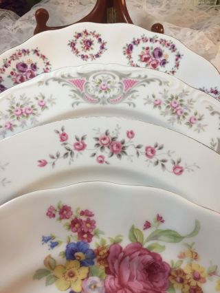 4 Vintage Mismatched China Dinner Plates Pink Green Boho Wedding Shabby 43t