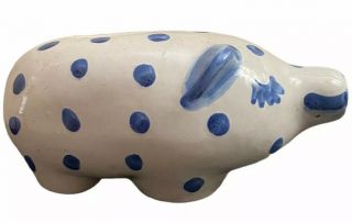 Rare Vintage M.  A.  Hadley Hand Painted Piggy Bank Polka Dots Stoneware Pottery