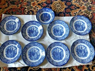 Set Of 8 Vintage Liberty Blue Old North Church Saucers England 5 - 3/4” Bonus Bowl