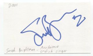 Sarah Brightman Signed 3x5 Index Card Autographed Signature Singer