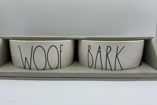 Rae Dunn Woof/bark Dog Bowl Set -