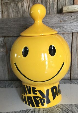 Vintage Mccoy Pottery Smiley Happy Face Cookie Jar - Have A Happy Day