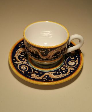 Grazia Deruta For Cottura Tea Cup And Saucer Dragon Design Made In Italy Rare
