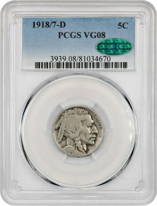 1918/7 - D 5c Pcgs/cac Vg - 08 - Rare Overdate - Buffalo Nickel - Rare Overdate