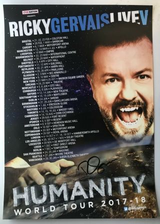 Humanity World Tour Poster Autographed By Ricky Gervais - After Life The Office