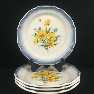 Set Of 4 Vtg Dinner Plates By Mikasa Country Club Amy Yellow Floral Ca503 Japan