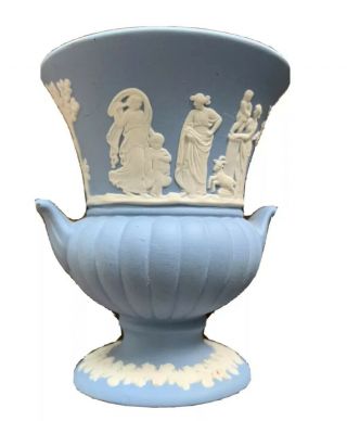 Vintage Wedgwood Jasperware Blue Mini Vase Round Urn 3 1/4 "