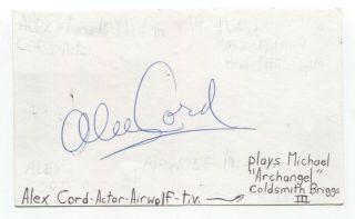 Alex Cord Signed 3x5 Index Card Autograph Signature Actor Airwolf