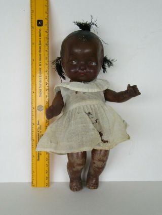 Vintage Early Composition Black Baby Girl Doll (10 ")