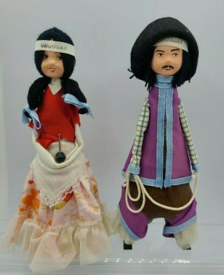 Uruguay Folk Art Handmade Ethnic Costume Traditional Doll Pair - 1979 Signed