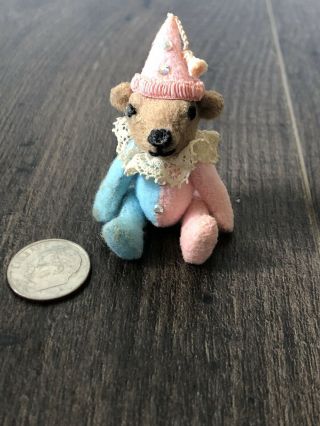 Miniature Jointed Teddy Bear Pink & Blue Dollhouse
