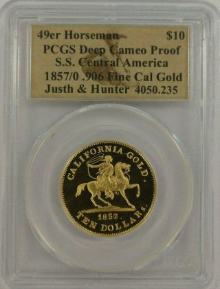 1857/0 Ss Central America 49er Horseman $10 Gold Coin - Pcgs 4050.  235