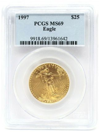 1997 $25 1/2 Oz American Gold Eagle Pcgs Ms69 Gem Unc Coin A9954