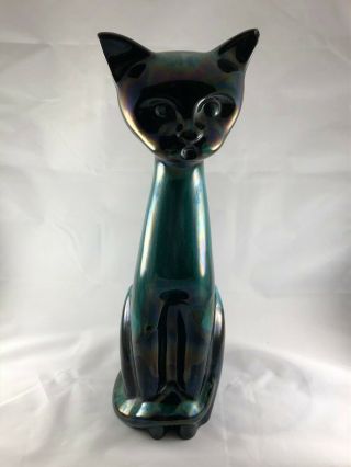Vintage Blue Mountain Pottery Cat Kitty Siamese Green Drip Glaze Tall 14 " Canada
