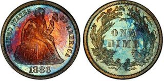 1886 10c Proof Seated Liberty Dime Pcgs & Cac Pr - 66, .  Gorgeous Color