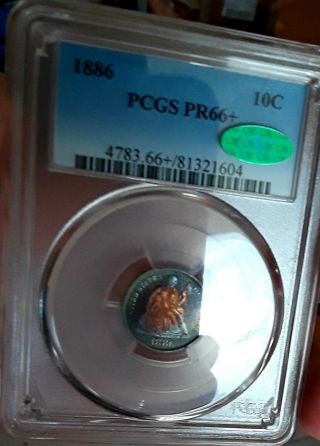 1886 10c Proof Seated liberty Dime PCGS & CAC PR - 66, .  GORGEOUS COLOR 3