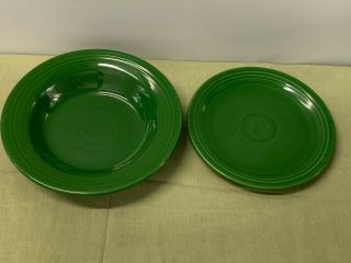 Homer Laughlin " Fiesta " Forest Green Rimmed Soup Bowl,  Salad Plate,  Vintage