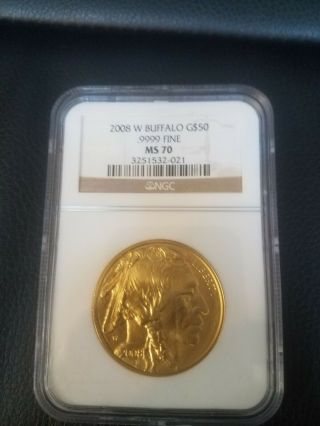 2008 W $50 1 Oz Gold Buffalo Ngc Ms70