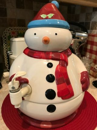 Russ Berrie: Porcelain Snowman Hot/cold Drink Dispensr Large 14 Cups