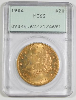 United States 1904 $20 Liberty Head Gold Coin Pcgs Ms62 Choice Bu Rattler Holder