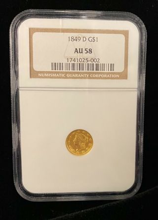 1849 - D $1 Liberty Head Gold Coin Dahlonega Ngc Au58