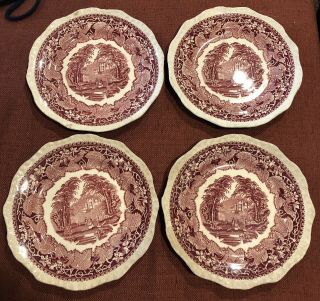 4 Vintage Masons Patent Ironstone China Red Vista Pattern 7.  88 " Salad Plates