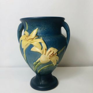 Vintage Roseville Pottery Zephyr Lily Blue Vase 202 - 8