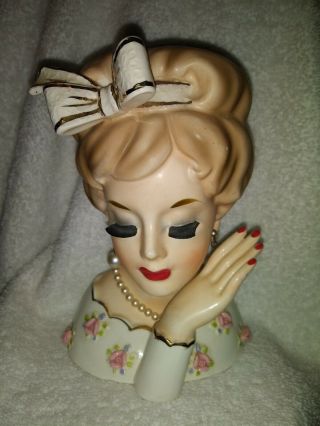 Vintage Head Vase Lady With Pearl Necklace