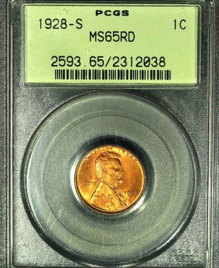 1928 - S 1c Ms65rd Pcgs - Only 24 In Higher Grade - Rare Pop 40 - Lincoln Cent