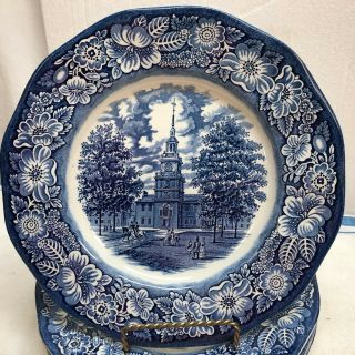 SET OF 6 STAFFORDSHIRE LIBERTY BLUE DINNER PLATES - - - - INDEPENDENCE HALL 2
