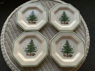 Set Of 4 Nikko Christmastime Octagon Dinner Plates 10 3/4” Christmas Tree