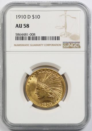 1910 - D Indian Head Eagle Gold $10 Au 58 Ngc