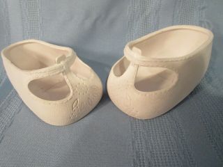 Vintage Cabbage Patch Kids Doll Shoes White Mary Jane T - Strap Shoes Hong Kong 3 "
