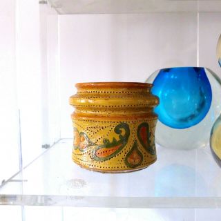 1950s Mcm Aldo Londi Bitossi Pottery Yellow Paisley Canister Vase Ochre Decor