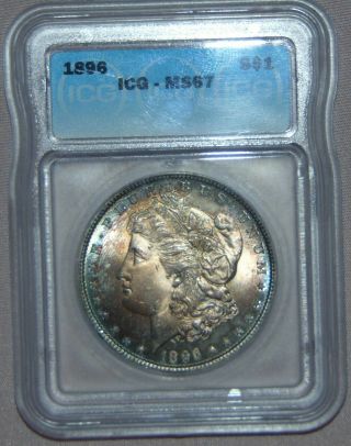 1896 Morgan Silver Dollar Icg Ms67,  Rare - Wow Great Toning