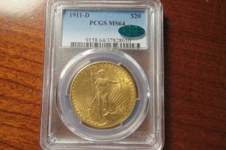 1911 - D $20 Saint - Gaudens Gold Double Eagle - Pcgs Ms - 64 Cac Approved