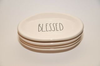 Rae Dunn “blessed” Ceramic Oval Plates 8x6”  Set Of 4 - Htf