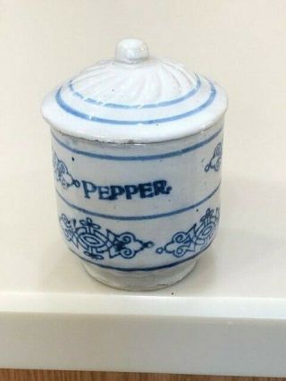 Blue White Stoneware Snowflake Spice Jar Canister Pepper Salt Glaze Ohio Hull