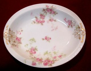 Vintage Haviland Limoges Pink Floral Oval Dish W Gold Highlights 7 X 5 1/2 Inch