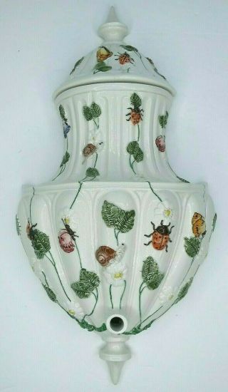 Vintage Italian Glazed Ceramic Wall Fountain/wall Pocket 3d Flowers Insects 14 "