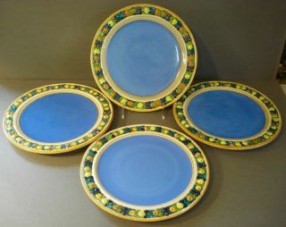 Vintage Italian Majolica Set Of 4 Hand Painted Della Robia 9 3/4 In.  Plates