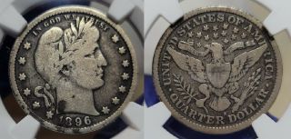 1896 S Barber Quarter 25c Ngc Vg Details Envir.  Damage Key Date Coin